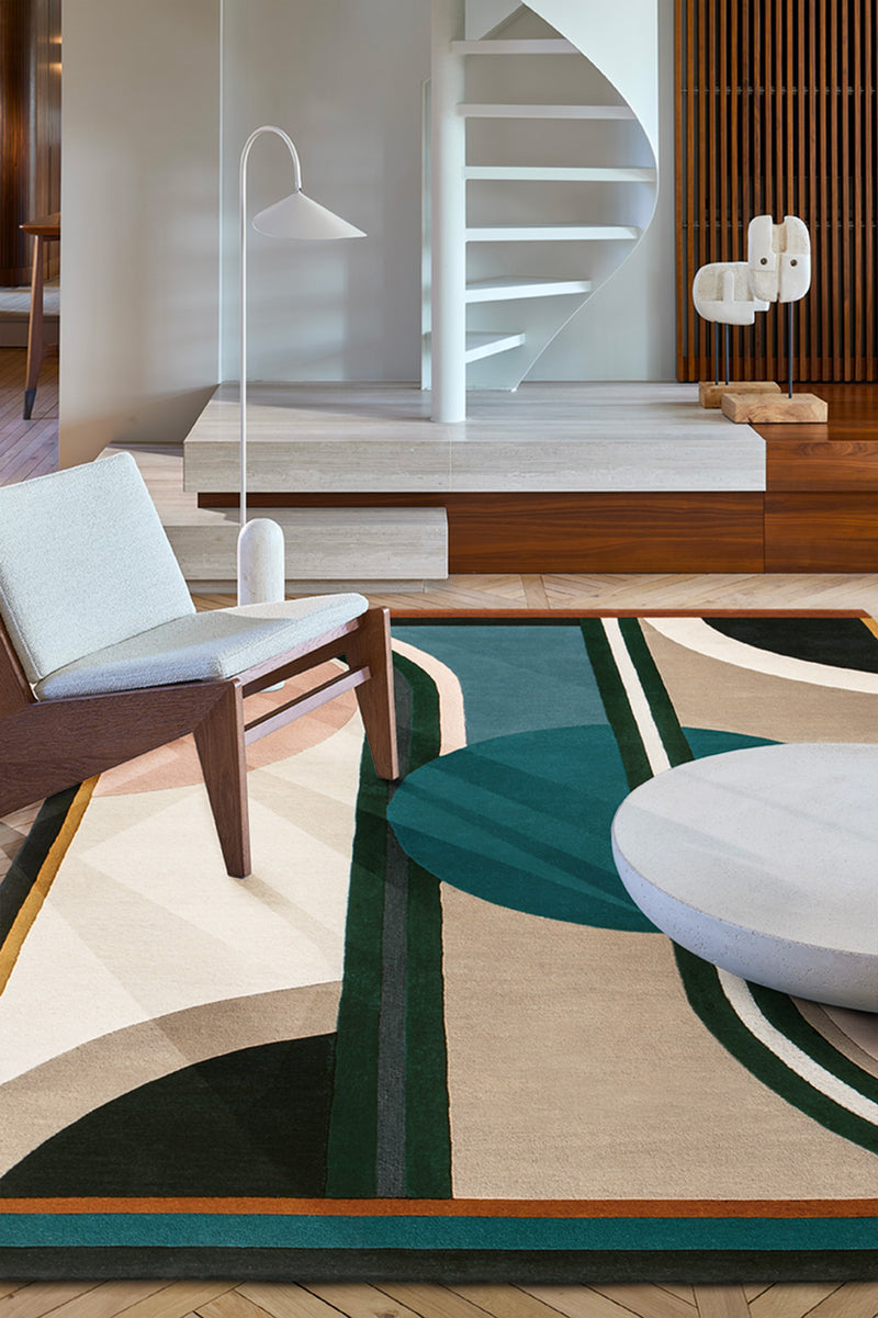 Tapis bleu vert en laine - Sonia Multi - 3 - Toulemonde Bochart